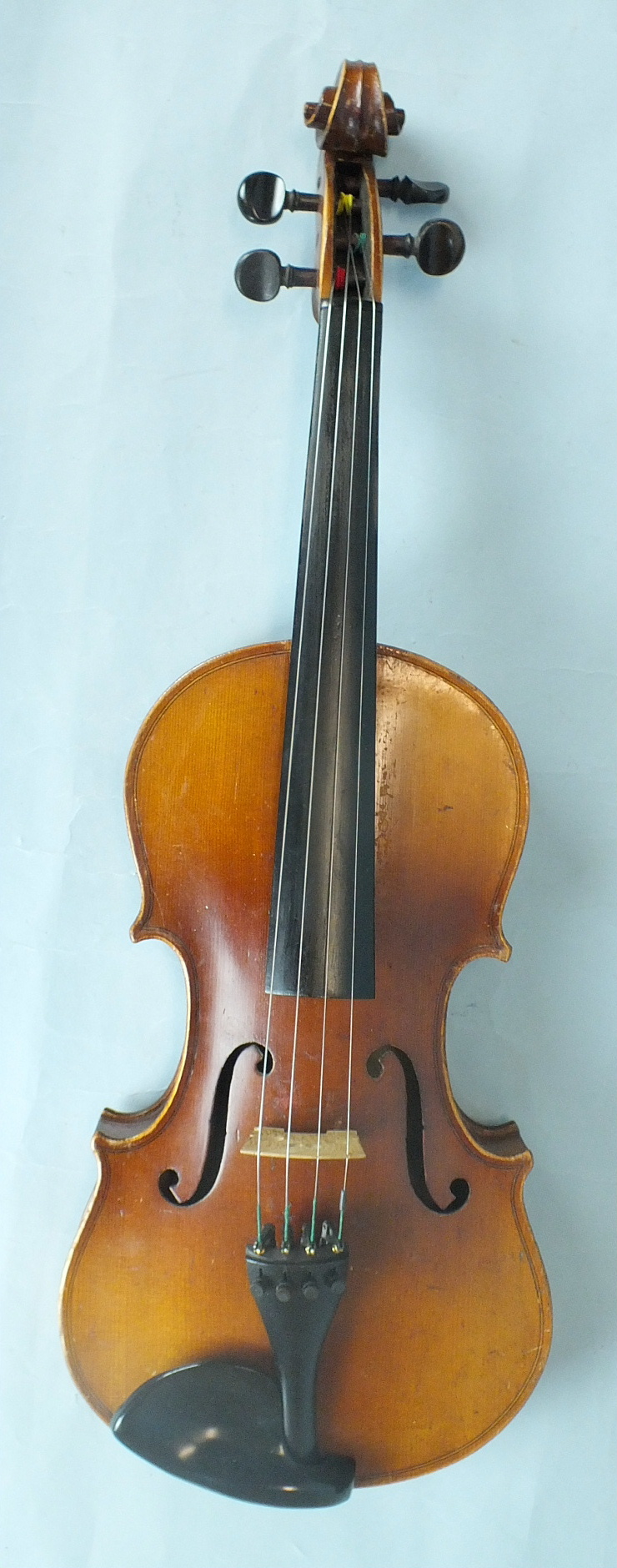 A two-piece violin, no label, back 36.5cm, cased and a Czechoslovakian Stradivarius copy two-piece