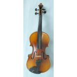 A two-piece violin, no label, back 36.5cm, cased and a Czechoslovakian Stradivarius copy two-piece