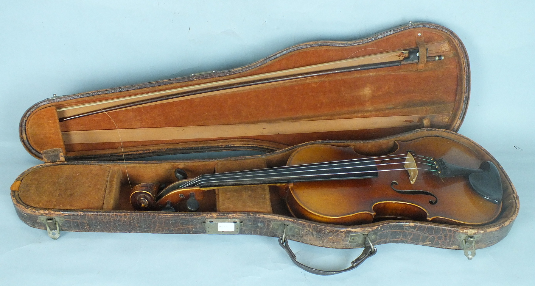 A two-piece violin, no label, back 36.5cm, cased and a Czechoslovakian Stradivarius copy two-piece - Image 3 of 7