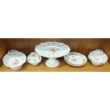 Three Schumann porcelain floral-decorated pierced oval dishes, 1 x 26cm, 2 x 23cm, two similar