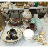 Twenty-one pieces of Poole green and mottled teaware, two lustreware jugs and other ceramics.