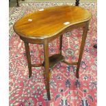 An Edwardian inlaid mahogany kidney-shaped occasional table on tapering square-shaped legs united by