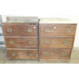 Three mahogany three-drawer military chest sections, each 66cm wide, 84cm high, (a/f), (3).