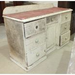 A painted pine small sideboard, the low back and rectangular top above a central frieze drawer and