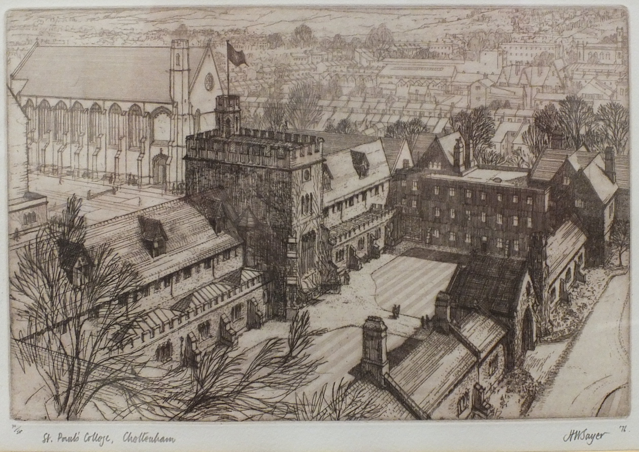 Harold Wilfred Sayer ARWS RE (1913-1993), 'St Pauls College, Cheltenham', a limited edition etching,