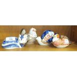 Four Royal Crown Derby paperweights, 'Fox', 'Chicken', 'Pheasant', (chipped beak), all without