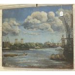 Patsy Willis, 'Shipping and barges on the Thames with Tower Bridge and the Tower of London