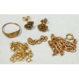 Two 9ct gold bracelets, a small gold signet ring and a pair of 9ct gold ear studs, 5.3g, (4).