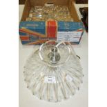 A cut glass circular hanging light fitting with twenty-five lustre drops, 25cm diameter.