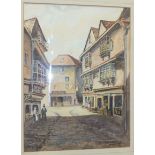 Doris E. Luxton, 'New Street, Plymouth, 19thC', a signed watercolour, 30 x 25.5cm and three