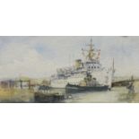 Modern British, 'HMS Hecla, HMNB Devonport', an indistinctly signed watercolour, dated '95, 18 x