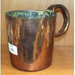 A Naval copper mug rum measure with arrow mark and '2t', 12.5cm high.