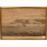 After C W Bampfylde, "A View of Plymouth Fort and St Nicholas' Island from Mount Edgcumbe", a framed