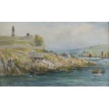 G Bate BATHERS OFF PLYMOUTH HOE Signed watercolour, dated 1920, 28 x 45cm.