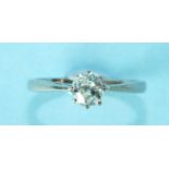 A solitaire diamond ring, claw set an old brilliant cut diamond of approx 0.5cts, size M, 3g.