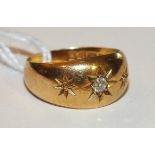 An 18ct gold gipsy ring set an old cut diamond, size L, 3.1g.