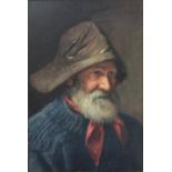 Style of D W Haddon (fl.1884-1911) STUDY OF A BEARDED FISHERMAN WITH SO'WESTER HAT, BLUE SMOCK AND