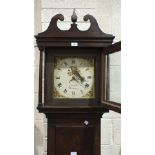 An early-19th century oak long case clock with bell-striking train-driven movement and painted