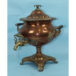 A 19th century copper samovar, 40cm high, (a/f).