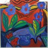 Carmen Poggio (20th/21st century) BUTTERFLY WITH BLUE JUG Gouache, 40 x 40cm.