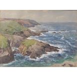 Henry Samuel Merritt (1884-1963) CORNISH COASTAL SCENE WITH CLIFFS Signed watercolour, 26.5 x 35.