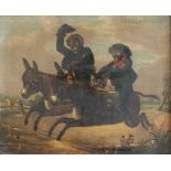 Irish Provincial School c1880 TWO BOYS RIDING DONKEYS AT A COUNTRY FAIR, OTHER FIGURES IN THE