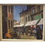 Geddes BRUGES MARKET Oil on canvas, signed, inscribed and dated March 1935, 63 x 76cm.