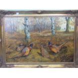 Peter C Hutchinson (20th/21st century) PHEASANTS AMONGST BRACKEN IN WOODLAND Oil on canvas,