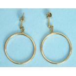 A pair of 18ct yellow gold pendant hoop earrings, 2.7cm diameter, 9.1g.