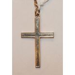 A 9ct gold cross pendant and a 9ct gold neck chain, (bolt ring af), 7.9g.