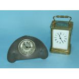 A 'Homeland' pewter small mantle clock of Art Nouveau style, 9.5 x 15cm and a French brass