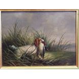 English School (19th/20th century) A SPANIEL WITH A MALLARD AMONGST REEDS Oil on panel, 15 x 20.