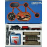 Märklin HO Set-S, 2930, with a DB 0-6-0T tank engine, two wagons, tinplate track and transformer,