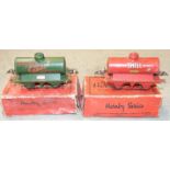 Hornby O gauge, seven wagons: Wakefield Castrol Motor oil, Motor Shell Spirit, (red), NYC Caboose