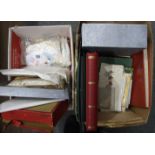 A large accumulation of stamps and covers in albums, stock books and loose, contained in two boxes.