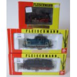 Fleischmann HO, two tank locomotives 4064 and 4010 and one diesel 4227, all boxed, one with