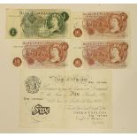 A Black & White Series five-pound note, signature P. S. Beale, no.N69 087980, three ten-shilling