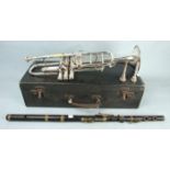 A Hawkes & Son trumpet 'The Clippertone', (a/f), numbered 53971, boxed with spare mouthpiece, and