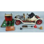 Mamod, a live steam SA1 spirit-fired Roadster car with accessories and a horizontal stationary steam