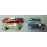 Dinky Toys: 23J HWM and 230 Talbot Lago racing cars, also 173 Nash Rambler turquoise/red flash and a