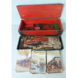 A quantity of Meccano and US "Erector" construction kits in red wooden box c1928, also a quantity of