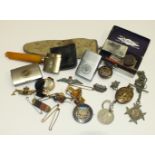 A 9ct-gold-cased Buren wrist watch, various badges and medallions and other items.