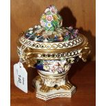 A late-19th century Derby flower-encrusted pot pourri and cover, 15cm high, (a/f).