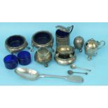 A collection of mainly 20th century silver cruet items, weighable silver ___8oz.
