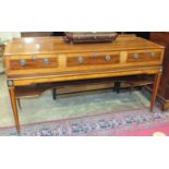 A 19th century square piano case converted as a sideboard and fitted with three drawers, on square