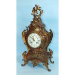 A 19th century French Boulle-work gilt-inlay-mounted mantel clock of balloon shape, the white enamel