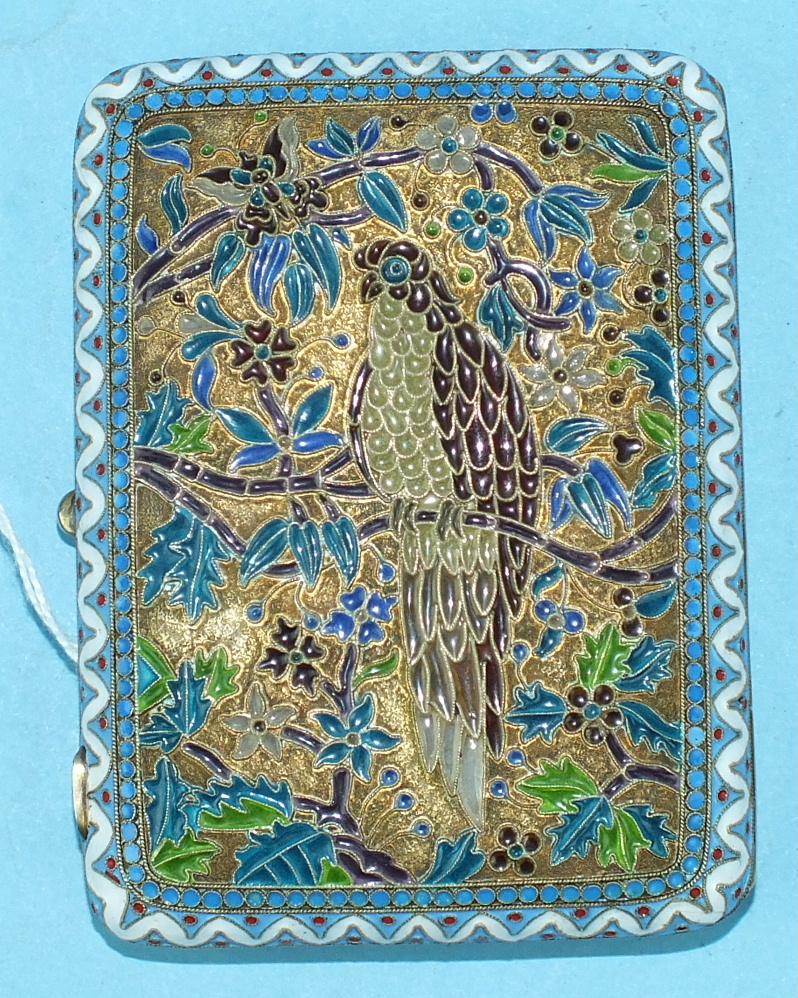 A Russian silver gilt and plique-à-jour enamel cigarette case, each hinged side decorated with a - Image 2 of 8