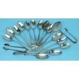 A collection of fourteen late-18th and early-19th century bright-cut silver teaspoons, various dates