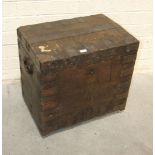 An 18th century iron-bound silver chest with slightly domed lid and iron carrying handles, on