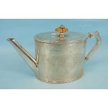 A Victorian oval silver teapot by Elkington & Co with overall foliate engraving within beaded